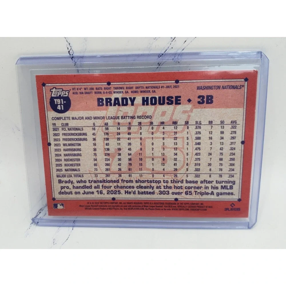 2026 Topps Series 1 Brady House 1991 Topps Baseball 35th Anniversary Rookie